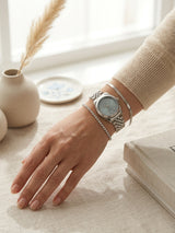 Montre argentée & duo de bracelets — Bleu ciel